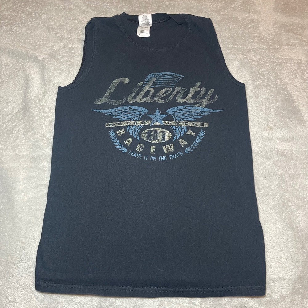 Streetwear T-Shirt Men Small Black Liberty Tank Top Graphic Sleeveless Y2K Tee